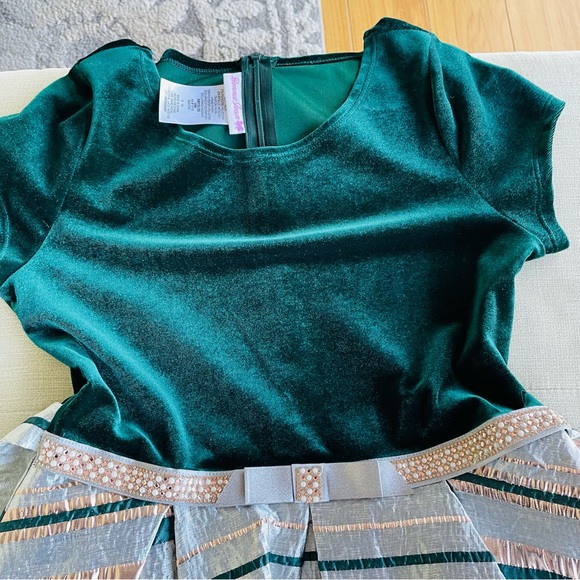 Girls Bonnie Jean Emerald and Silver colored formal dress, SZ 14 - Picture 4 of 5